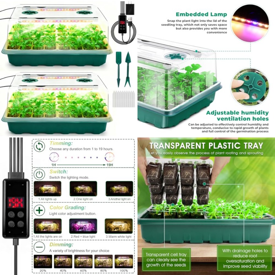 Humidity Dome Kit - Büyüme Işığına Sahip Tohum Başlangıç ​​Tepsisi,