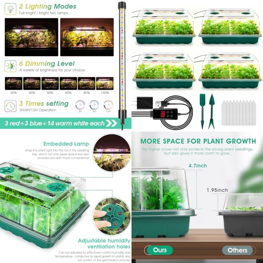 Humidity Dome Kit - Büyüme Işığıyla Donatılmış Tohum Başlangıç ​​Tepsisi,